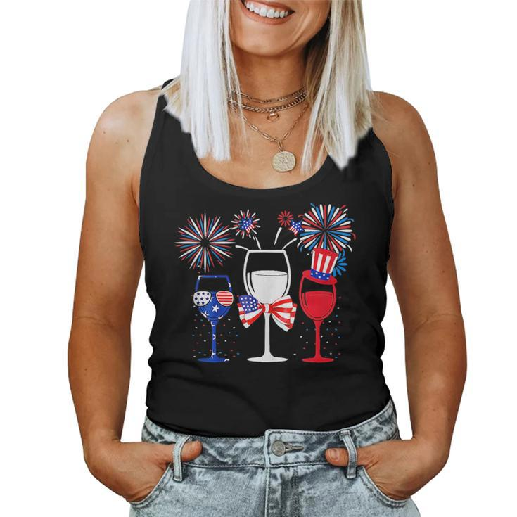 4Th Of July Red White Blue Wine Glasses Fireworks Usa Women Tank Top