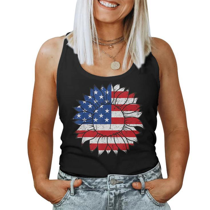 4Th Of July Sunflower Flag Usa American Patriotic Women Tank Top