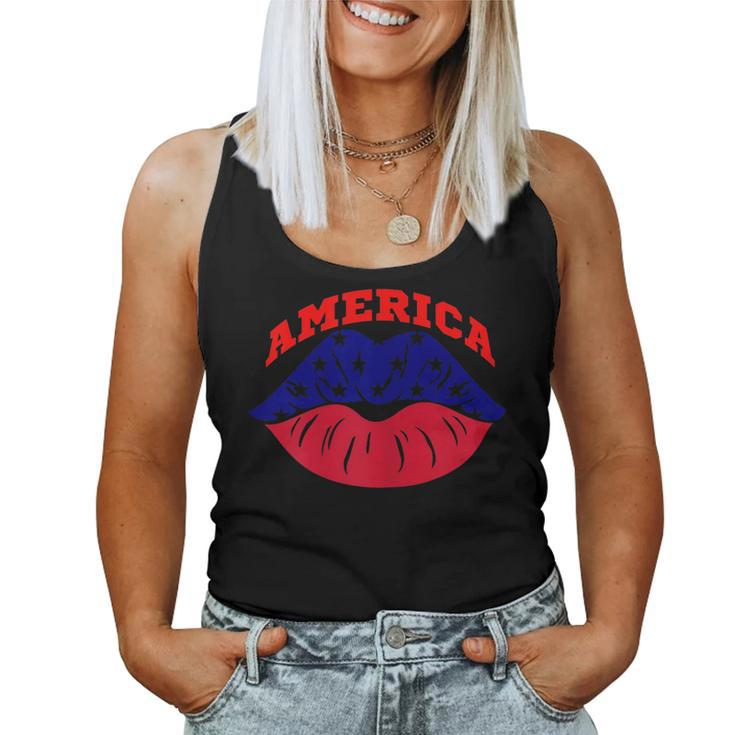 4Th Of July Top Lips American Flag Women Tank Top