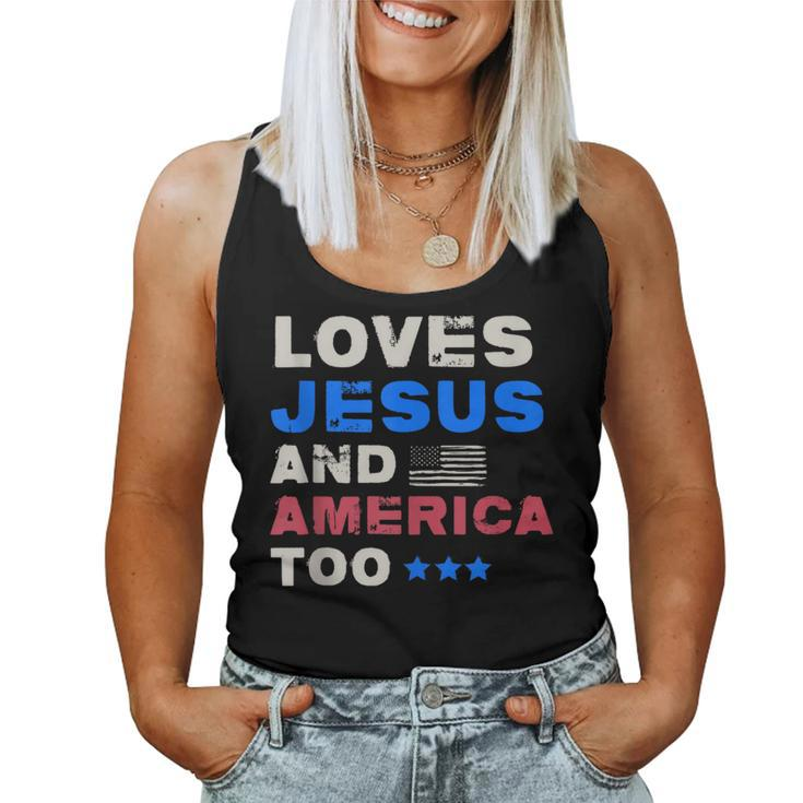 4Th July Vintage Flag Loves Jesus And America Too Usa Usa Women Tank Top