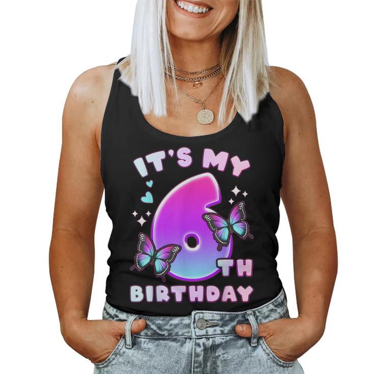 6Th Birthday Girl 6 Years Butterflies And Number 6 Women Tank Top