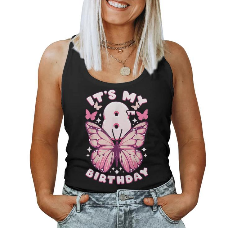 8Th Birthday Girl 8 Years Butterflies And Number 8 Women Tank Top