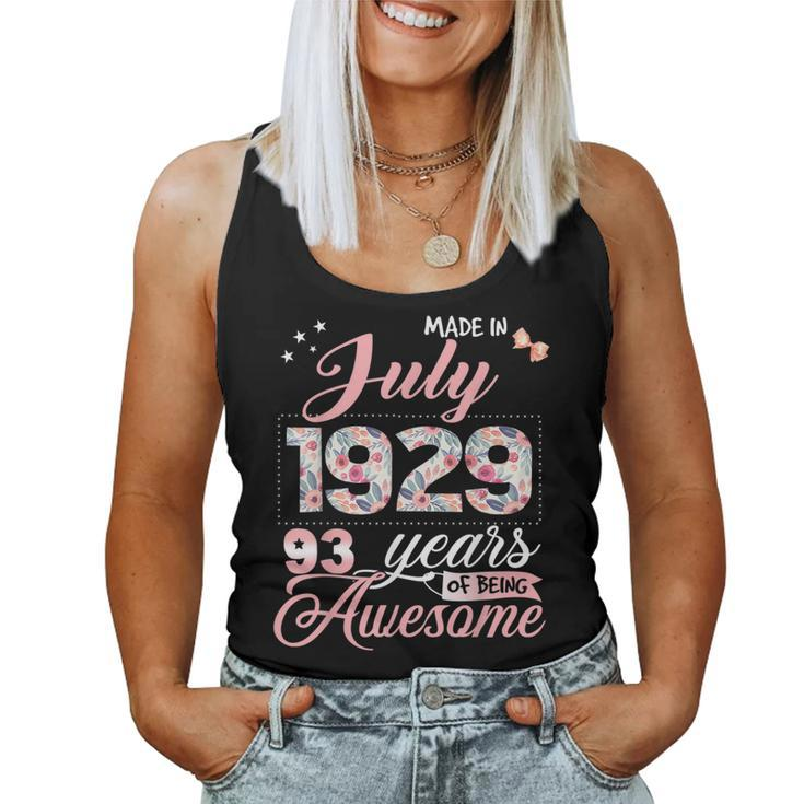 93Rd Birthday Floral Born In July 1929 Women Tank Top