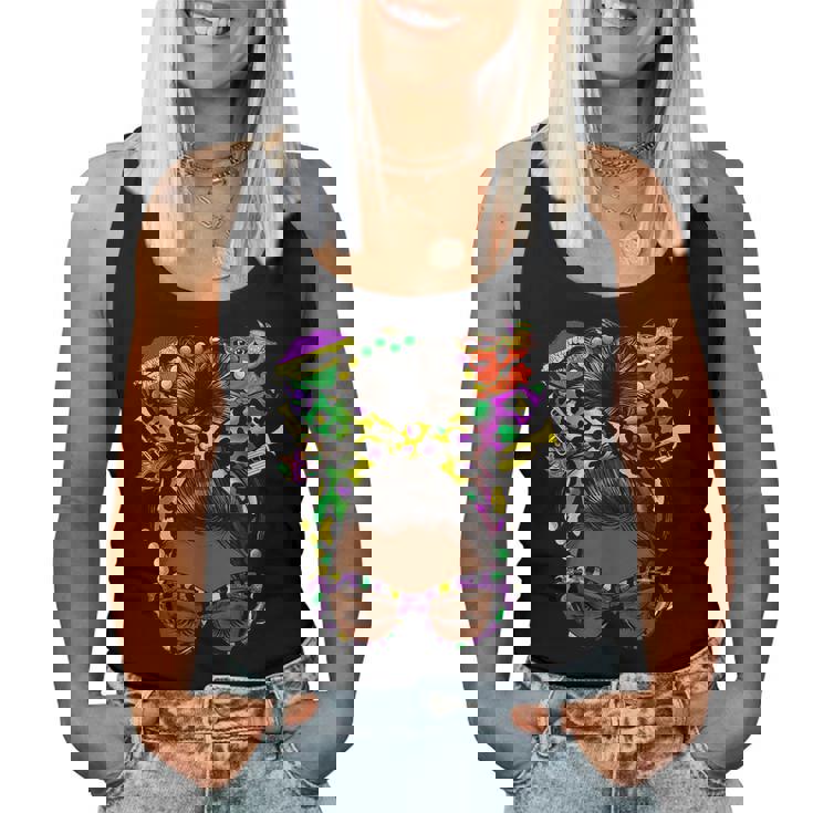 Afro Messy Bun Happy Mardi Gras Black Women Carnival  Women Tank Top Weekend Graphic