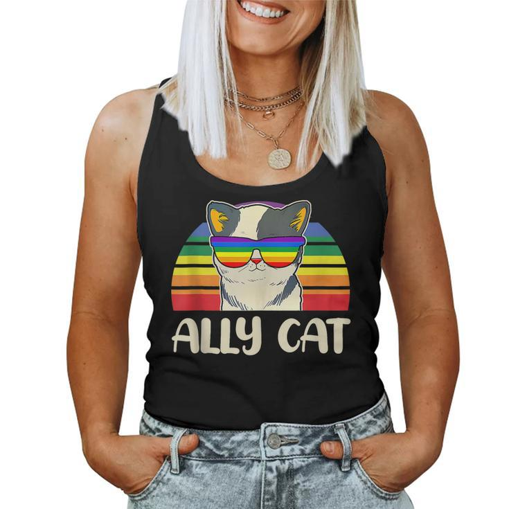 Ally Cat Glasses Sunset Rainbow Lgbt Gay Lesbian Trans Pride Women Tank Top