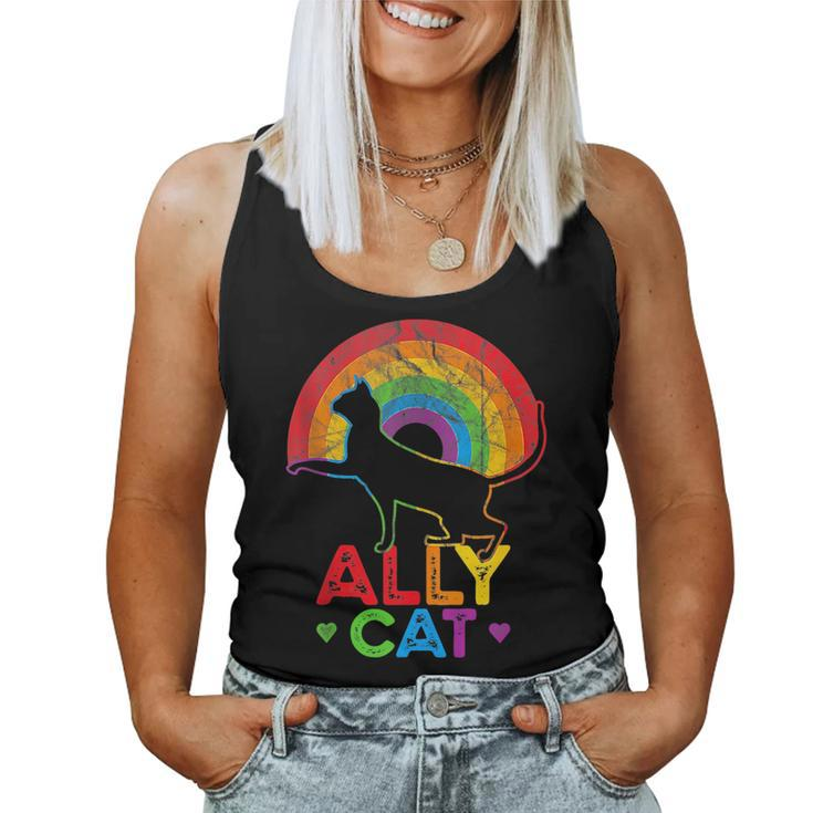 Allycat Lgbt Cat With Ally Pride Rainbow  Women Tank Top Basic Casual Daily Weekend Graphic