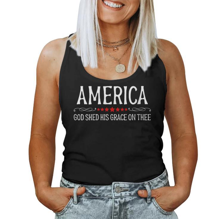 America God Shed His Grace On Thee Patriotic Us Flag Women Tank Top