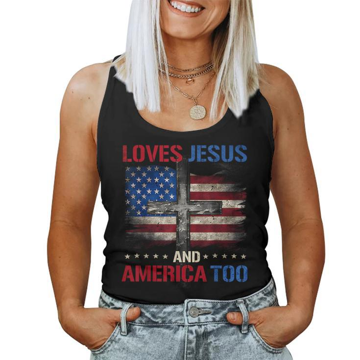 American Flag Loves Jesus And America Too God Christian 4Th Women Tank Top