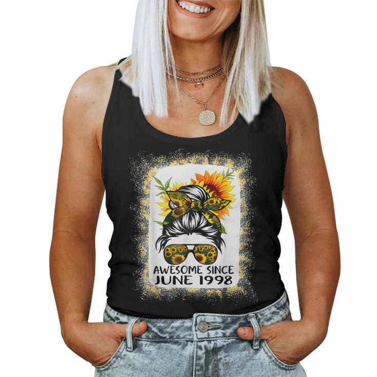 Awesome Since June 1998 Messy Bun Sunflower Vintage Birthday Women Tank Top