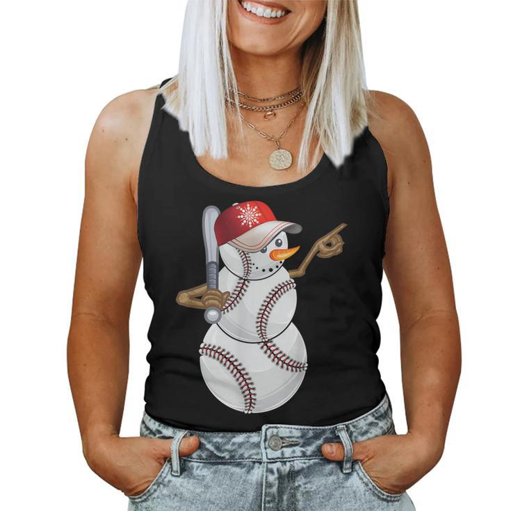 Baseball Snowman Balls Baseball Hat Snow Christmas Women Women Tank Top