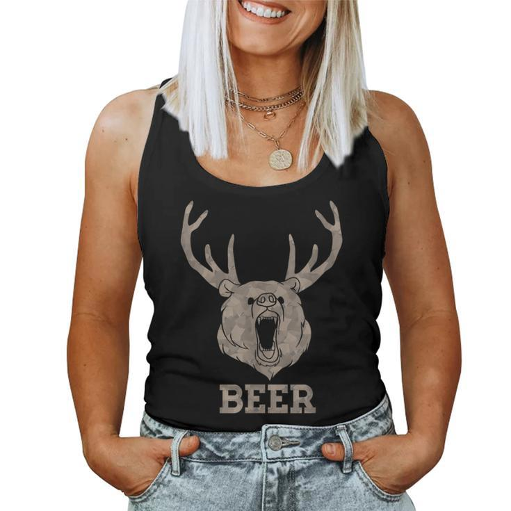 Bear Deer Beer Drinking Camo Antlers Hunting Camping Women Tank Top