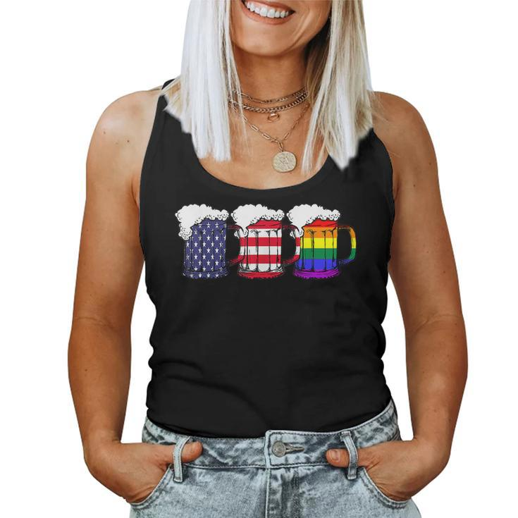 Beer American Flag Drinking Gay Pride Lesbian Lgbt Rainbow Women Tank Top