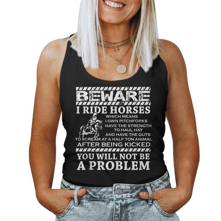 Beware I Ride Horses Horse Riding Equestrian For Girls Women Tank Top