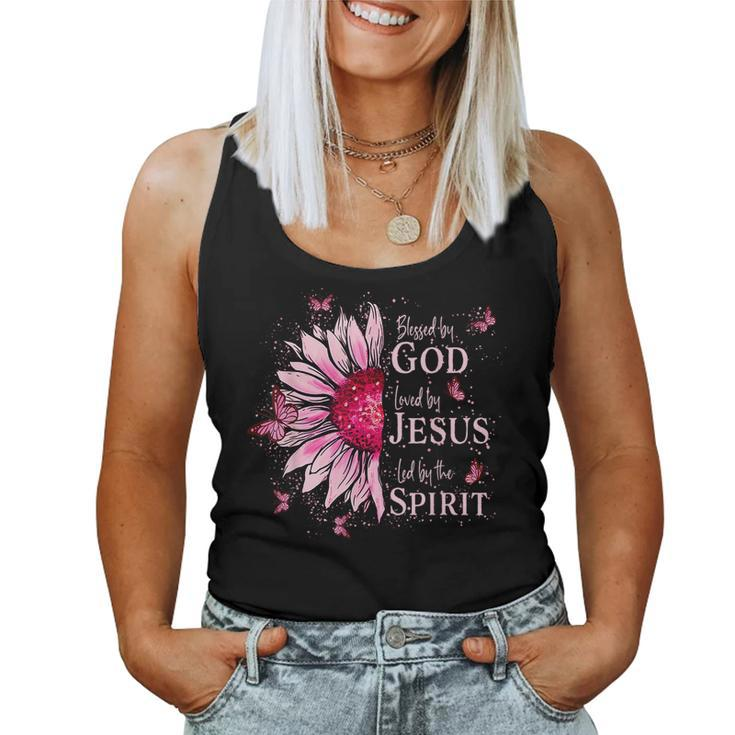 Blessed By God Loved By Jesus Pink Sunflower Women Tank Top