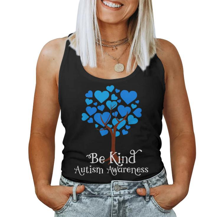 Blue Is For April Blue Hearts Tree Be Kind Autism Awareness  Women Tank Top Weekend Graphic