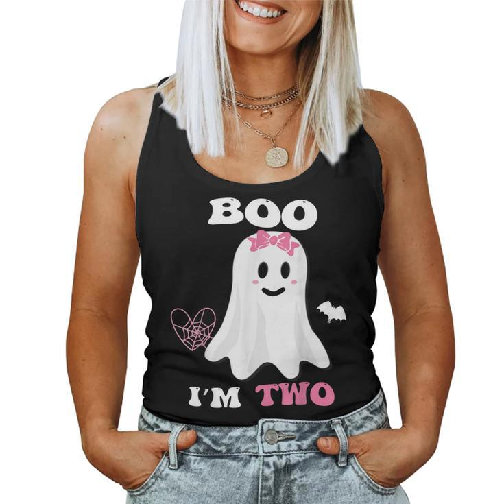 Boo I'm Two Ghost Second 2Nd Birthday Groovy Halloween Girls Women Tank Top