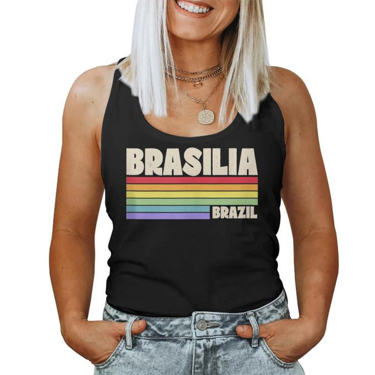 Brasilia Brazil Rainbow Gay Pride Merch Retro 70S 80S Queer Women Tank Top