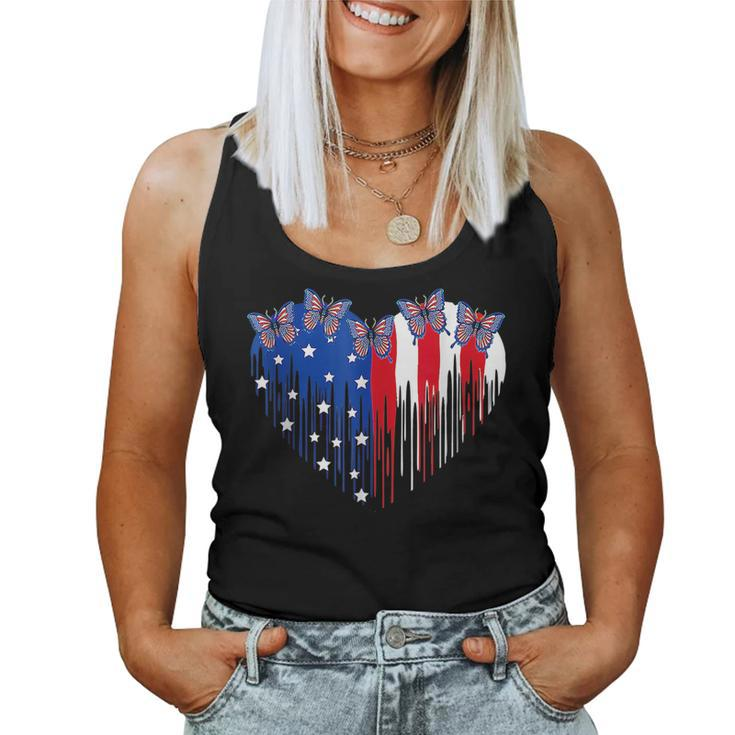 Butterfly Heart With Usa Flag Patriotic 4Th Of July Women Tank Top