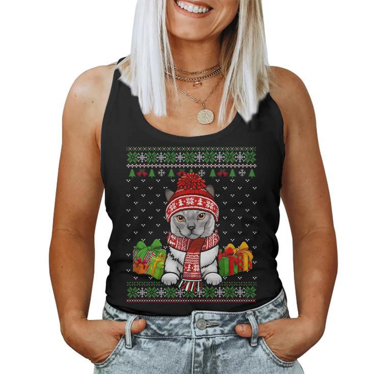 Cat Lovers Tonkinese Cat Santa Hat Ugly Christmas Sweater Women Tank Top