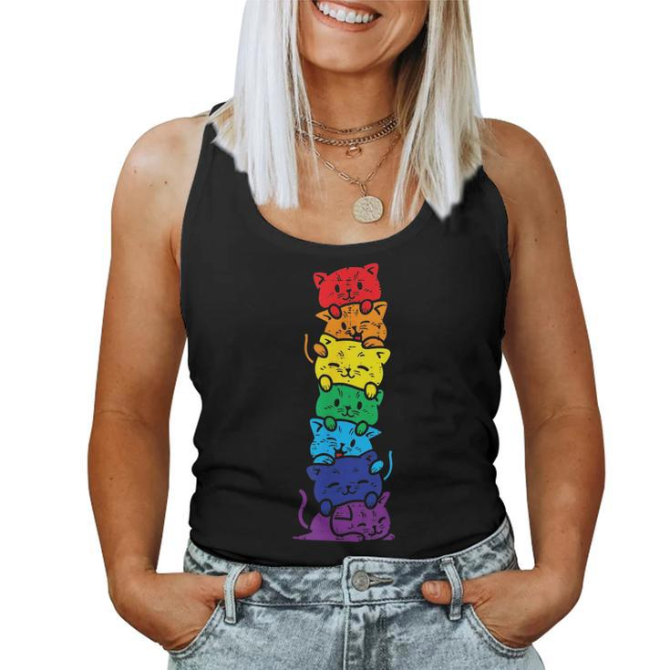 Cat Stack Rainbow Gay Pride Cute Lgbt Animal Pet Lover Women Tank Top