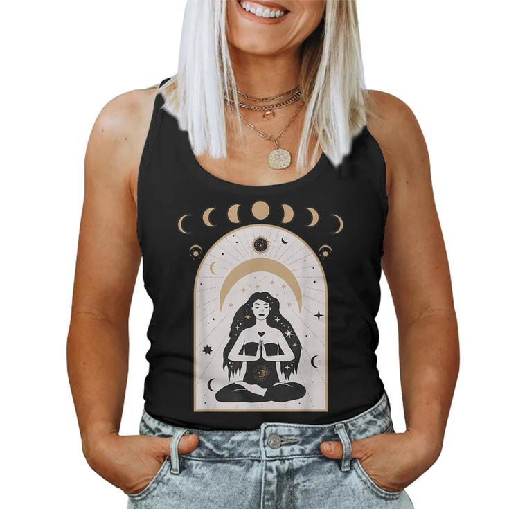 Celestial Moon Phases And Girl Meditation Boho Wicca Yoga Women Tank Top