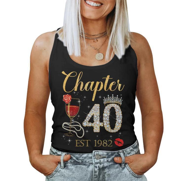 Chapter 40 Years Est 1982 40Th Birthday Red Rose Wine Crown Women Tank Top