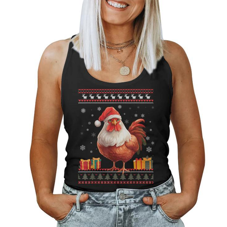 Christmas Chicken Santa Hat Ugly Christmas Sweater Women Tank Top