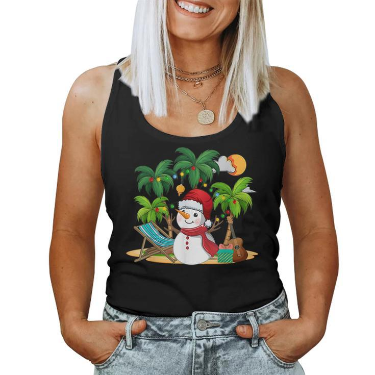 Christmas In July Snowman On Palm Tree Tropical Beach  Women Tank Top Weekend Graphic