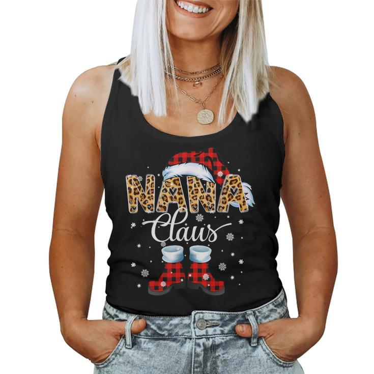 Christmas Nana Claus Leopard Buffalo Plaid Pajama Xmas Women Tank Top