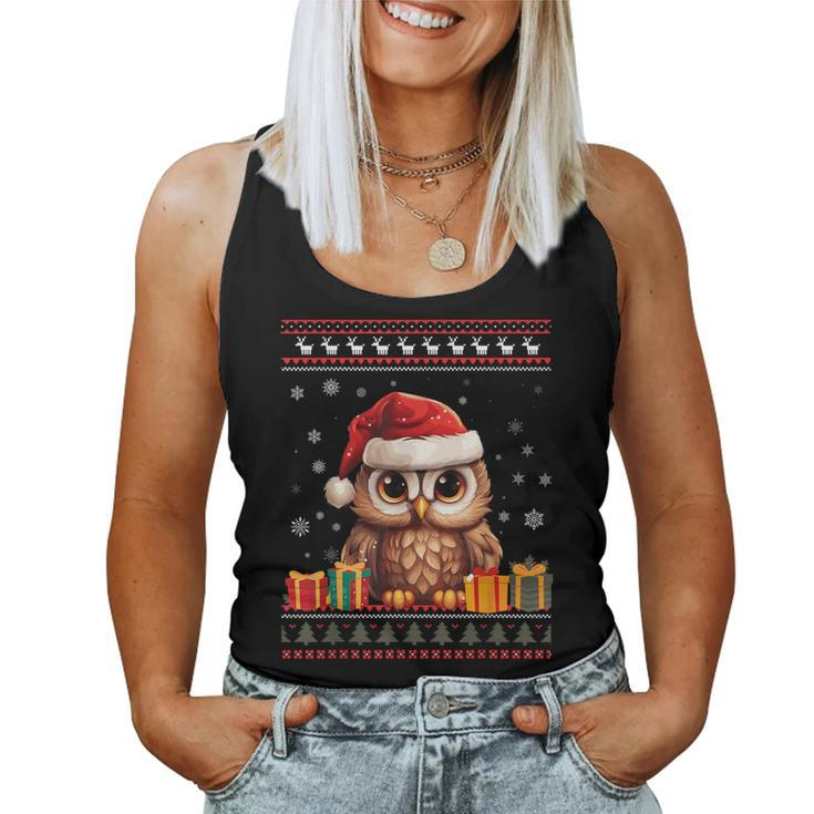 Christmas Owl Santa Hat Ugly Christmas Sweater Women Tank Top
