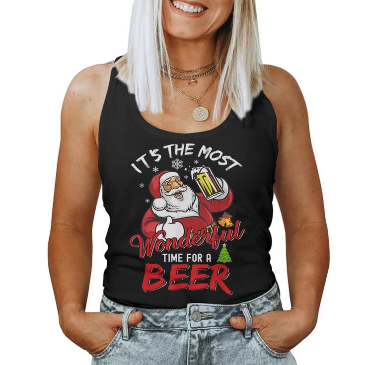 Christmas Santa Claus Drinking Beer Wonderful Time Drinking s Women Tank Top