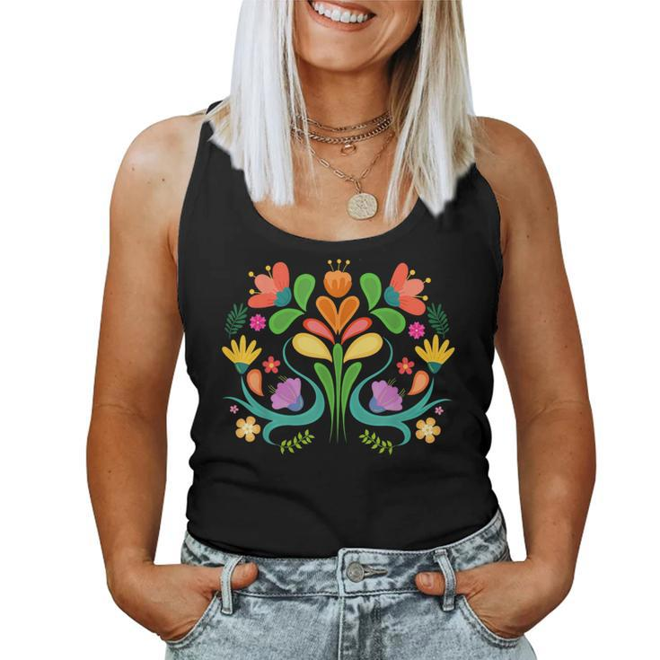 Colorful Mexican Flowers Otomi Hispanic Heritage Month Pride Women Tank Top