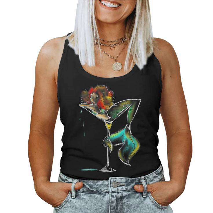 Cool Mermaid In Cocktail Glass Wine Drinker Girl Women Tank Top