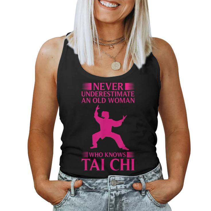 Cool Tai Chi Gift Women Funny Never Underestimate Old Woman Women Tank Top Basic Casual Daily Weekend Graphic