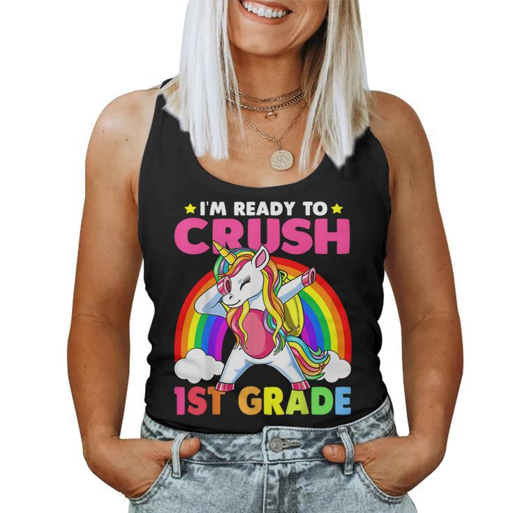 Crush 1St Grade Dabbing Unicorn Back To School Girls Gift Women Tank Top Weekend Graphic
