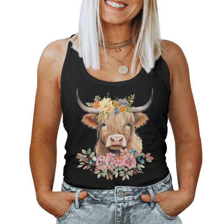 Cute Baby Highland Cow With Flowers Calf Animal Christmas Women Tank Top