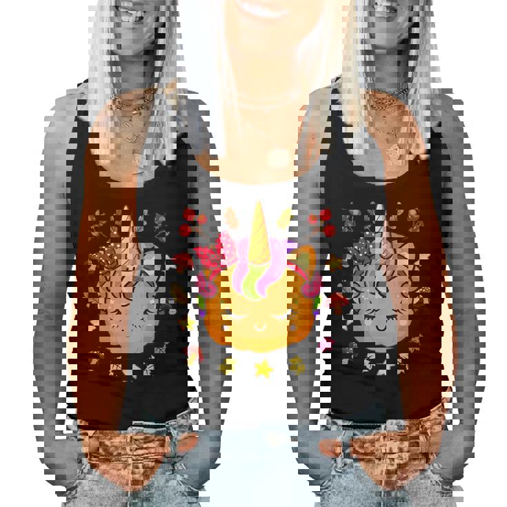 Cute Halloween Unicorn Pumpkin Autumn Fall Leaves Unicorn Halloween Women Tank Top