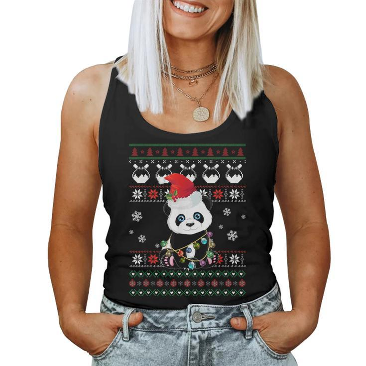 Cute Panda Ugly Sweater Christmas Light Pajama Women Tank Top