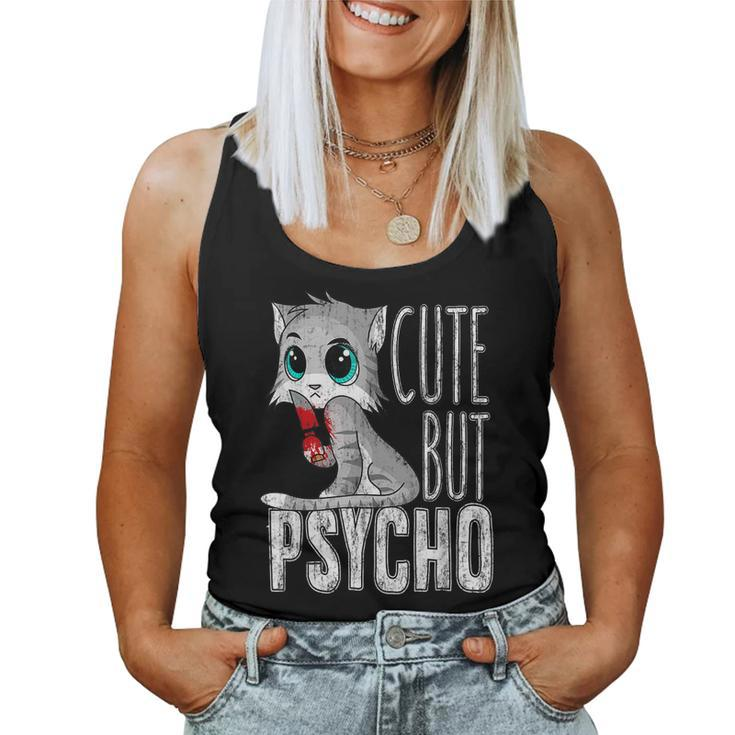 Cute But Psycho Kitty Cat Humor Wife Mom Horror Goth  Women Tank Top
