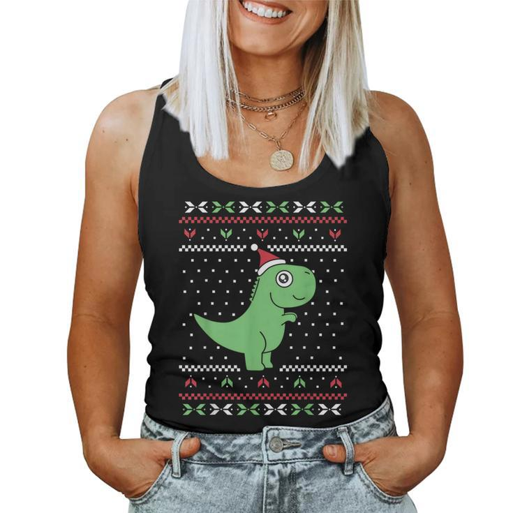 Cute T-Rex Dinosaur Ugly Christmas Sweater Style Women Tank Top