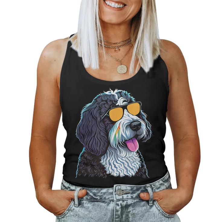 Dad Mom Cool Dog Sunglasses - Bernedoodle  Women Tank Top Basic Casual Daily Weekend Graphic