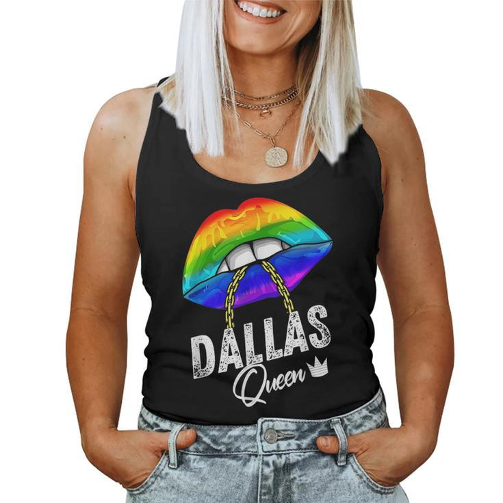 Dallas Queen Lgbtq Gay Pride Texas Lesbian Lips Rainbow Women Tank Top