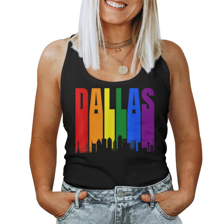 Dallas Texas Skyline Lgbtq Gay Pride Rainbow Women Tank Top