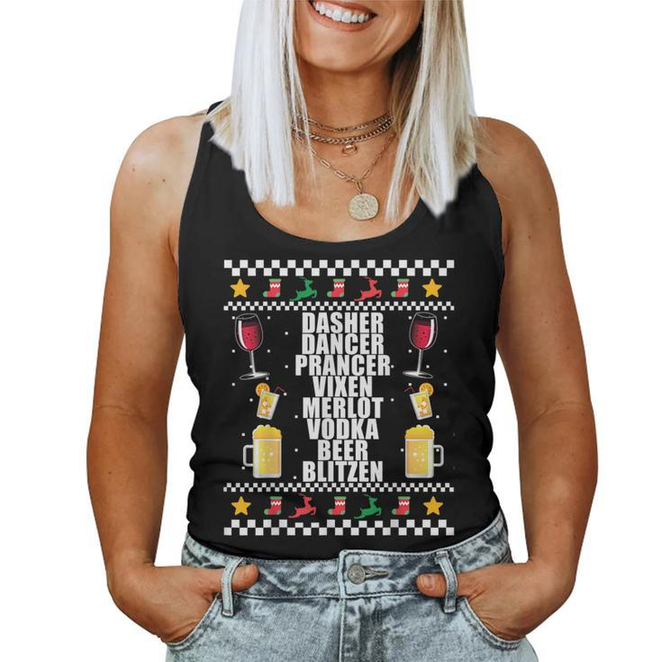 Dasher Vodka Blitzen Alcohol Reindeer Ugly Christmas Sweater Women Tank Top