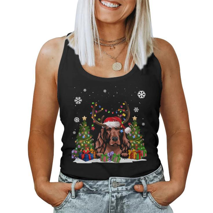 Dog Lover Cute Irish Setter Santa Hat Ugly Christmas Sweater Women Tank Top
