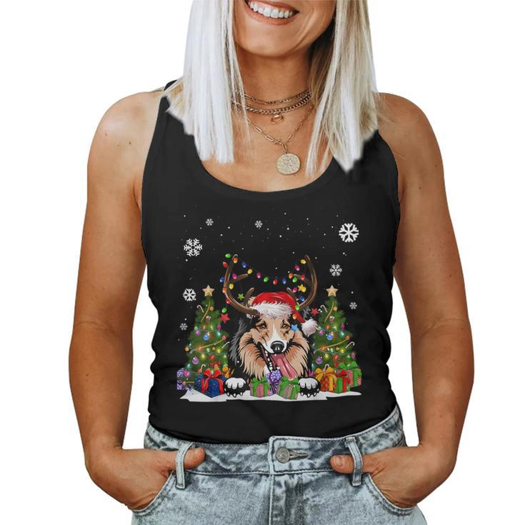 Dog Lover Shetland Sheepdog Santa Hat Ugly Christmas Sweater Women Tank Top