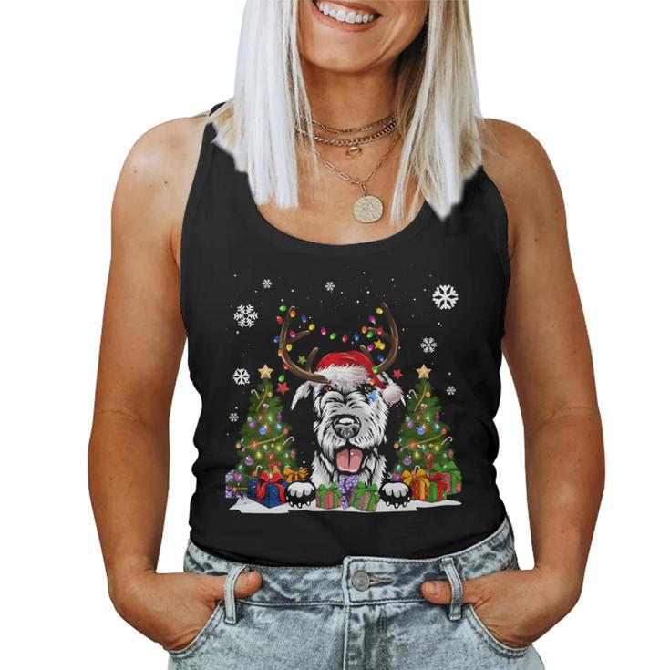 Dog Lovers Irish Wolfhound Santa Hat Ugly Christmas Sweater Women Tank Top