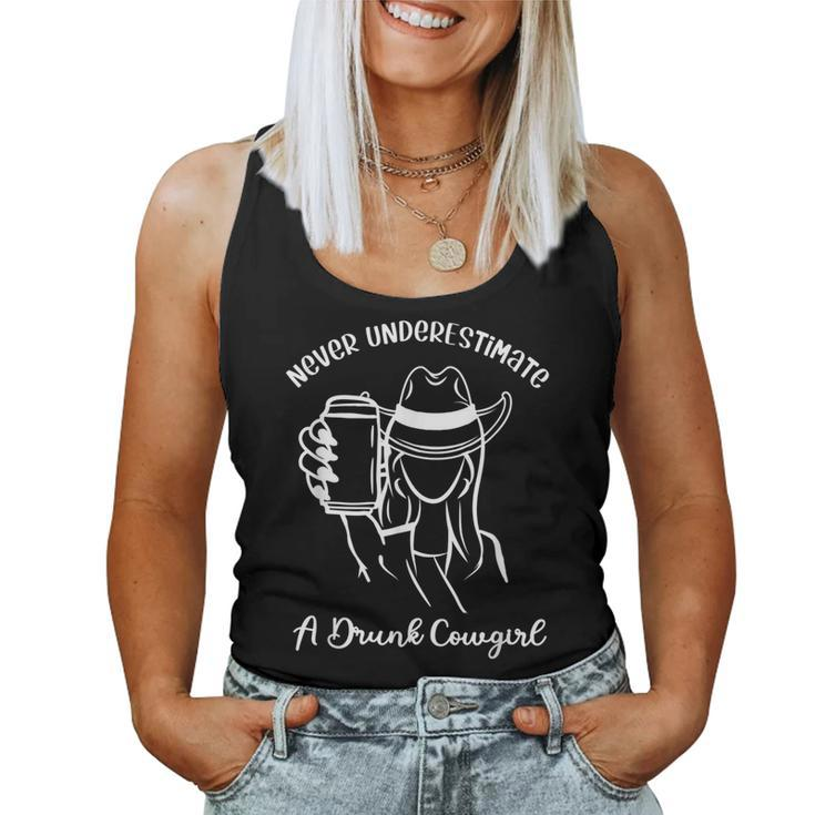 Drunk Cowgirl Never Underestimate Beer Drinking Cowgirl Women Tank Top Basic Casual Daily Weekend Graphic