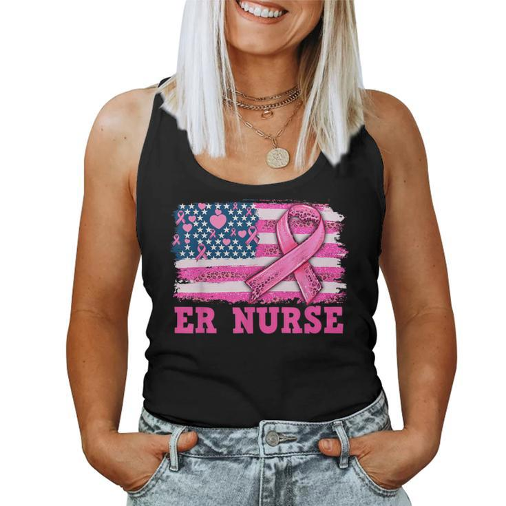 Er Nurse American Cancer Flag Cancer Warrior Pink Ribbon Women Tank Top