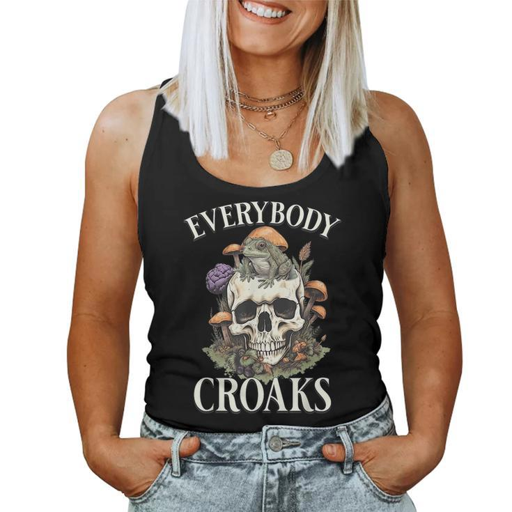 Everybody Croaks Cottacore Frog Mushroom Skull Witch For Frog Lovers Women Tank Top